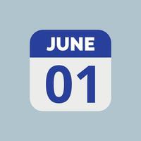 June 1 Calendar Date Icon vector