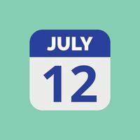 icono de fecha de calendario del 12 de julio vector