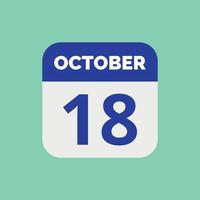 icono de fecha de calendario del 18 de octubre vector