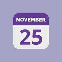 November 25 Calendar Date Icon vector