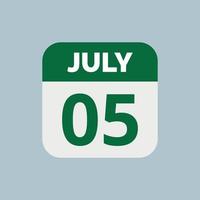 icono de fecha de calendario del 5 de julio vector