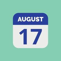 icono de fecha de calendario del 17 de agosto vector