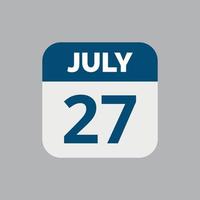 July 27 Calendar Date Icon vector