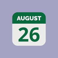 August 26 Calendar Date Icon vector