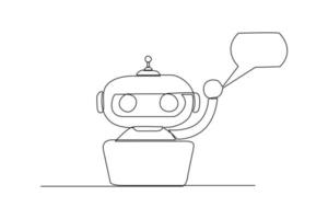 Single one line drawing chat with the robot. Smartphone and laptop. Chatbot concept. Continuous line draw design graphic vector illustration.