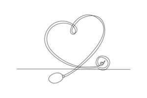 Continuous one line drawing stethoscope and heart. World hypertension day concept. Single line draw design vector graphic illustration.