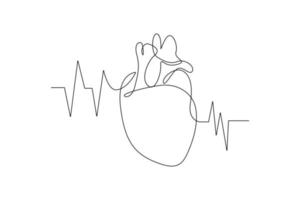 Continuous one line drawing heart rate. World hypertension day concept. Single line draw design vector graphic illustration.