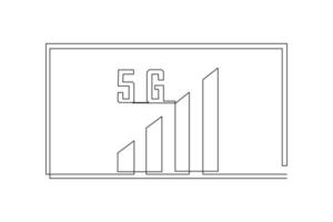 Single one line drawing 5G signal. 5G technology concept. Continuous line draw design graphic vector illustration.