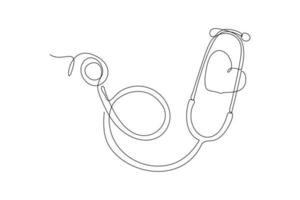 Continuous one line drawing stethoscope and heart. World hypertension day concept. Single line draw design vector graphic illustration.