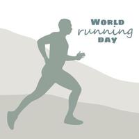 World Running Day. Vector poster design. The concept of a healthy lifestyle. A man runs in nature, keeps himself in shape. Flat vector illustration. A template for a banner, an advertising cover