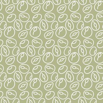A pattern with a contour pattern of beans. The symbol is a bean doodle on a green background. Printing on textiles and paper background for vegetable milk. Packaging with legumes vector