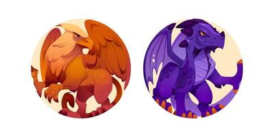 Griffin and dragon icon, gryphon game illustration vector