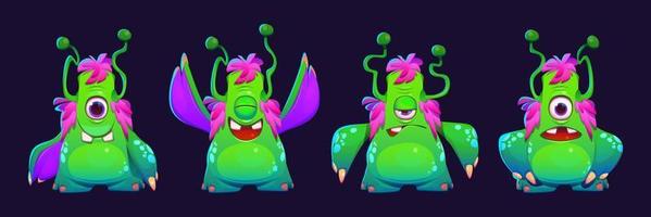 Green cyclope monster emotions set vector