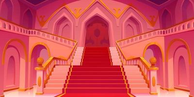 Medieval castle royal hall interior with stairs vector