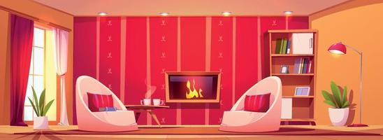 Modern living room interior with fireplace vector