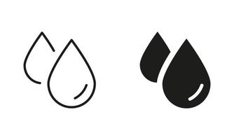 Water Drops Silhouette and Line Icon Set. Droplet of Water Pictogram Collection. Dripped Raindrop Sign. Vector Isolated Illustration.