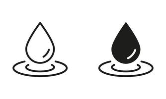 Water Drop Silhouette and Line Icon Set. Water Droplet and Splash Black Symbol Collection. Vector Isolated Illustration.