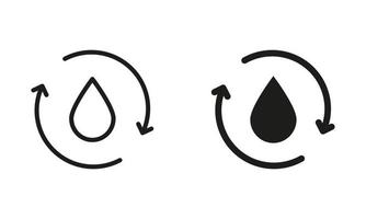 Recycle Symbol Collection. Save World Concept. Recycle or Reuse Water Silhouette and Line Icon Set. Water Drop with Circular Arrows. Renew of Liquid. Vector Isolated Illustration.