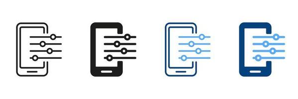 Fix, Maintenance, Smartphone Repair Service Symbol Collection. Control Panel and Settings of Electronic Device. Mobile Phone Settings Line and Silhouette Icon Set. Isolated Vector illustration.