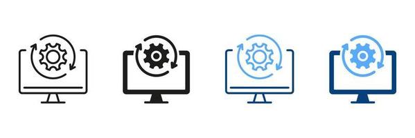 Upgrade Progress Symbol Collection. Computer System Update Pictogram. Upgrade of Software Line and Silhouette Icon Set. Download Process Sign. Vector Isolated Illustration.