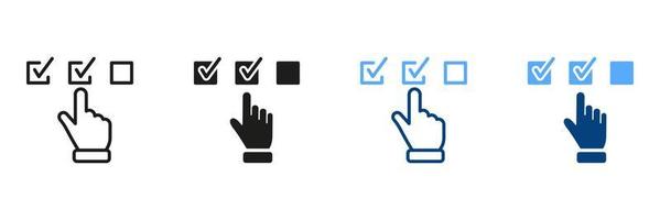 Digital Application Black and Color Pictogram. Questionnaire Line and Silhouette Icon Set. Hand Tick Checkmark Symbol Collection. Choice Checkbox in Checklist. Isolated Vector Illustration.