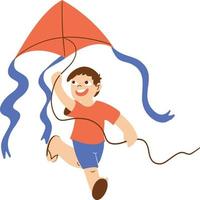 A Boy Playing Kite Illustration vector