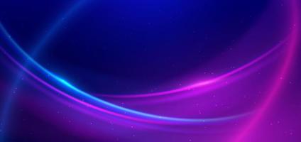 Abstract technology futuristic neon curved glowing blue and pink  light lines with speed motion blur effect on dark blue background. vector