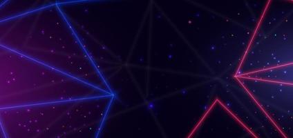 Abstract technology futuristic neon diagonal glowing blue and red  triangles lines with sparkle effect on dark blue background. vector