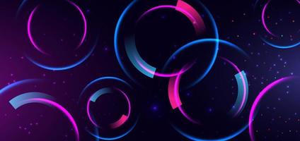 Abstract technology futuristic neon diagonal glowing blue and pink  circle light lines with sprakle effect on dark blue background. vector