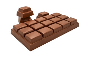 Milk chocolate bar and chocolate pieces isolated from top view 3d illustration png