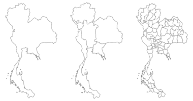 Tailandia mapa conjunto blanco negro contorno con el administración de regiones y provincias mapa png