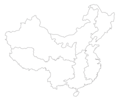 China map with white-black outline, png