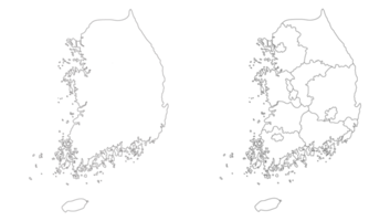 South Korea map set with white-black outline and administration regions map png