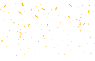 Realistic confetti background PNG. Golden celebration confetti ribbon falling illustration. Golden bright confetti isolated on transparent background. Festival elements PNG. Birthday celebration. png