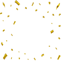 Golden confetti falling frame isolated on a transparent background. Festival elements PNG. Anniversary and birthday celebration. Confetti PNG for carnival background. Shiny tinsel and confetti falling
