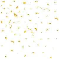 Golden confetti explosion isolated on a transparent background. Golden party tinsel and confetti falling PNG. Festival elements. Confetti png for carnival background. Anniversary celebration.