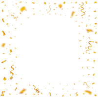 Confetti frame PNG for the birthday background. Golden party element ribbon and confetti falling. Golden confetti frame isolated on a transparent background. Carnival element PNG. Birthday celebration