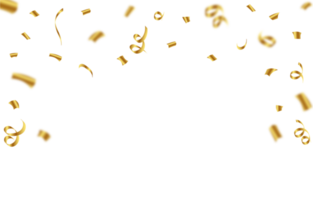 gyllene konfetti och band faller isolerat på en transparent bakgrund. årsdag och bröllop firande konfetti png. gyllene konfetti och band faller illustration. festival element png. png