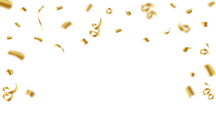 gouden confetti en lint vallend geïsoleerd Aan een transparant achtergrond. verjaardag en bruiloft viering confetti png. gouden confetti en lint vallend illustratie. festival elementen png. png