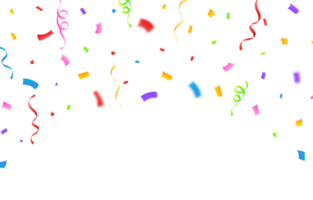 Confetti PNG for festival background. Multicolor party tinsel and confetti falling. Colorful confetti isolated on a transparent background. Anniversary and birthday celebration element PNG.