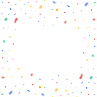Colorful confetti and tinsel explosion frame illustration on a transparent background. Carnival elements PNG for a birthday celebration background. Multicolor confetti and tinsel frame PNG.