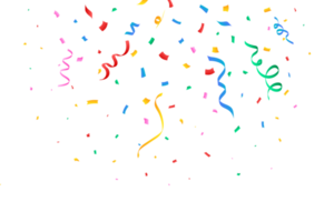Confetti illustration for the festival background. Colorful party ribbon and confetti falling. Golden confetti isolated on a transparent background. Carnival elements PNG. Birthday celebration. png