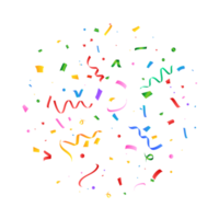 Realistic multicolor confetti PNG illustration. Festival confetti and tinsel explosion background. Colorful confetti isolated on a transparent background. Carnival elements PNG. Birthday celebration.