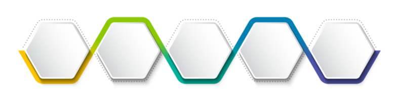 Geschäft Infografik Vorlage mit Schritt oder Möglichkeit Design. Infografiken fünf Optionen. Diagramm mit Sechsecke. png
