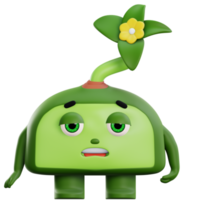 3d linda planta personaje cansado png