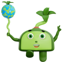 3d linda planta personaje salvar tierra png