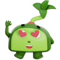 3d cute plant character fallin in love png