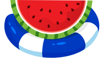 Juicy watermelon with swimming ring  illustration png