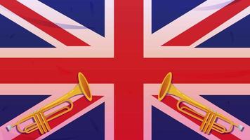 animerad drottningens Elizabeth ii bär lila kostym och hatt vinka till en folkmassan. brittiskt flagga bakgrund. platina jubileum 4k rörelse grafisk animation. hd redaktionell video. video