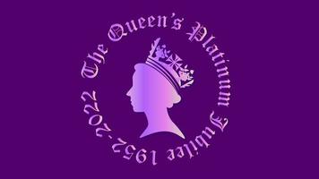 Animé emblème pour le reine Elizabeth ii platine jubilé. violet et vert écran vidéo. chrominance clé. 4k mouvement graphique animation. Britanique reine argent pièce de monnaie. video